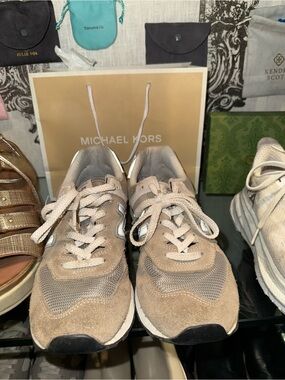 New Balance Beige Suede & Mesh Sneakers